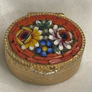 Vintage Italian, Micro Mosaic Pill/Trinket Box In A Floral Pattern